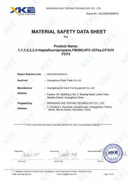 چین Guangdong Air Giant Fire Equipment Co.,Ltd. گواهینامه ها